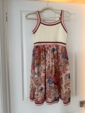 Zimmermann Cream Knit Bodice Floral Pink Blue Girls Dress